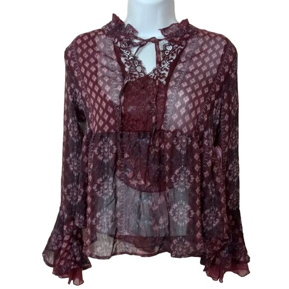 Arizona Jeans Lace Boho Sheer Top - Picture 1 of 9